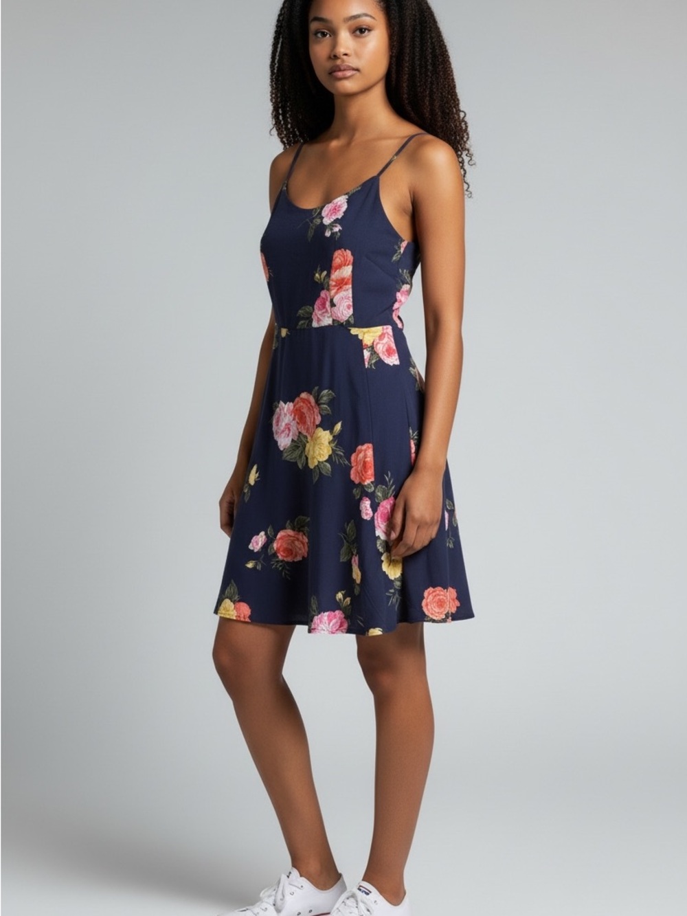 Old Navy Navy Floral Spaghetti Strap Midi Dress